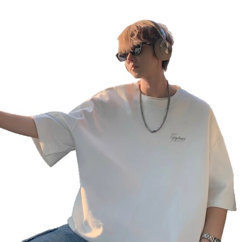 Summer Ice Silk Cool Feeling Short Sleeve T-Shirt for Men, Summer Loose Half-Sleeve Couple's T-Shirt, Hong Kong Style Printed T-Shirt, Fashion