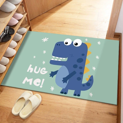 Avtomobil döşəmə paspasları — Bathroom, Household Absorbent Carpet - crystal-velvet-cartoon-entrance-door-mat-blue-dinosaur-4060cm