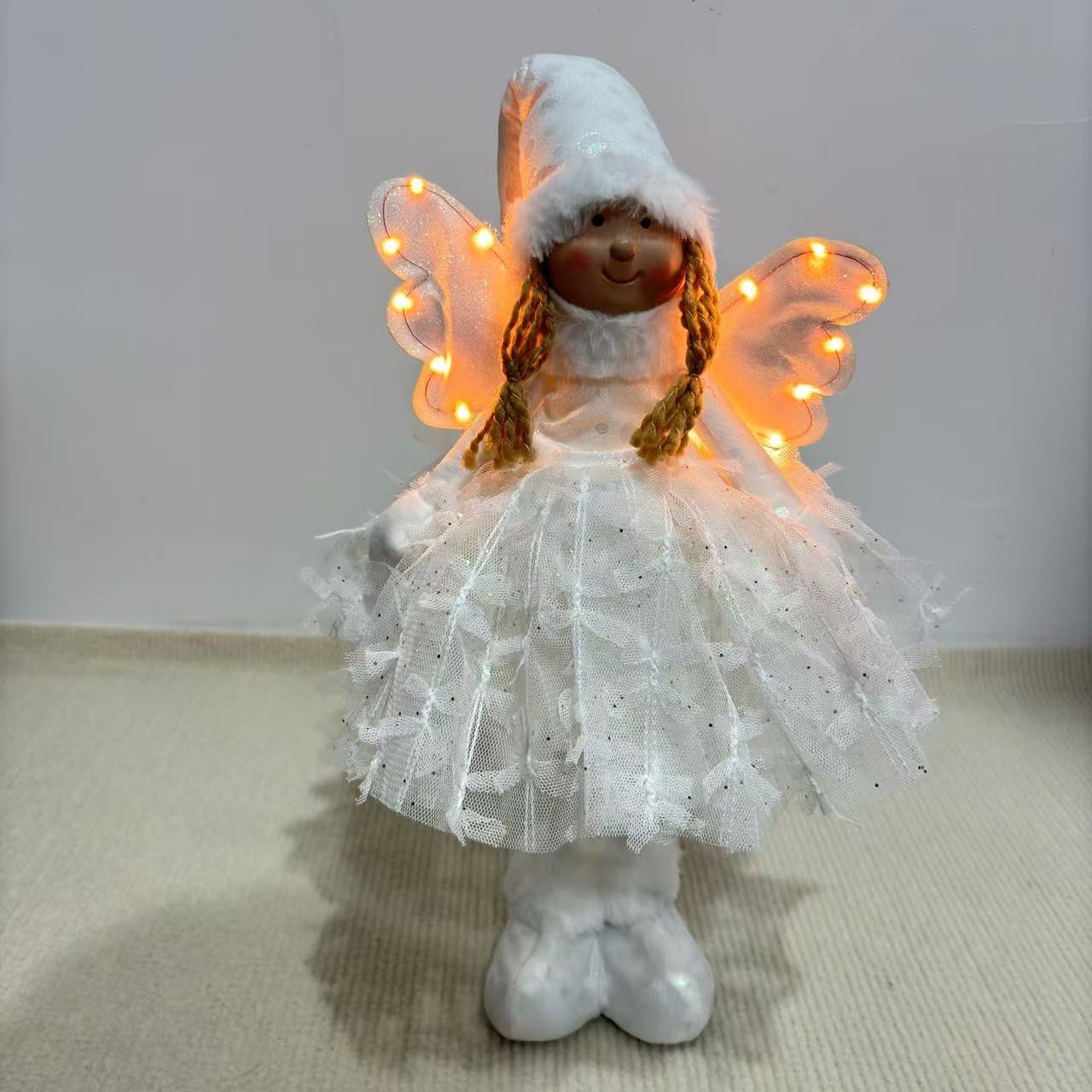 Navidad brillante ángel niña muñeca de dibujos animados princesa sombrero alto muñeca decoración de ventana ángel muñeca de peluche al por mayor