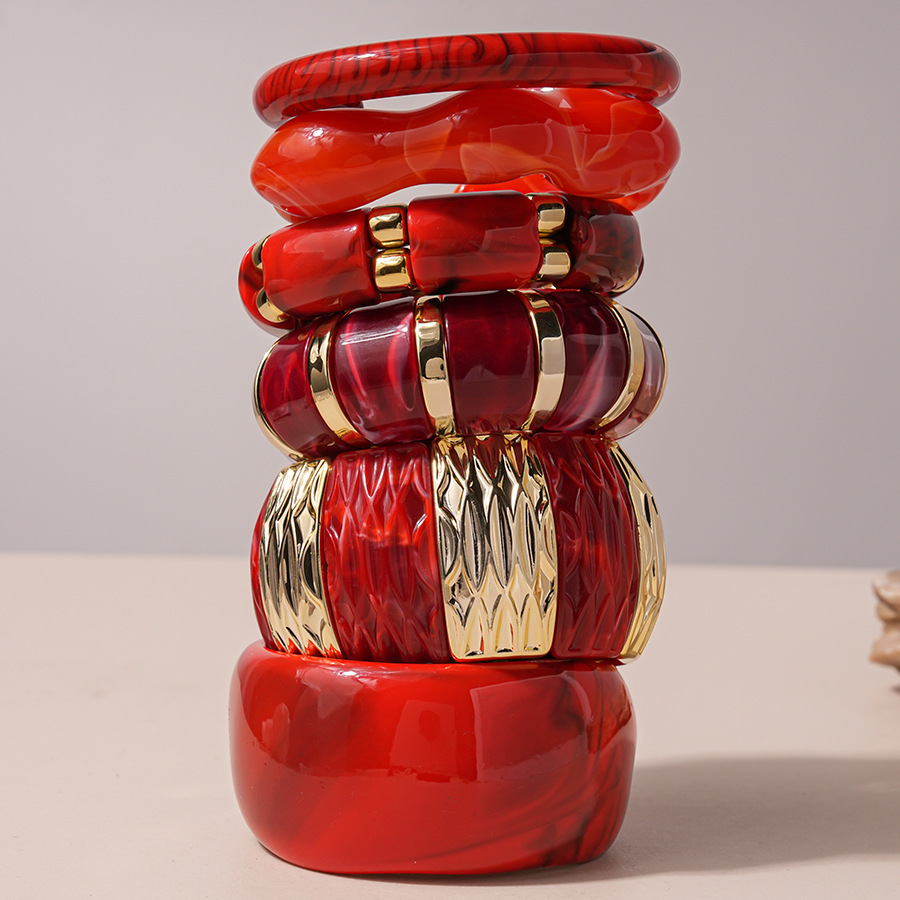 Pulsera de resina con degradado irregular rojo, estilo europeo y americano, diseño exagerado, joyería de lujo ligero y alta gama para mujer