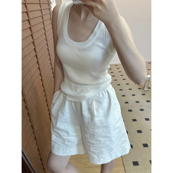 Ice Silk U-Neck Knitted Vest Women's Covering Milk Base Top Summer Texture Sense Spice Girl Style Sleeveless Sling