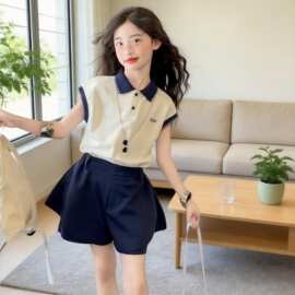 女童时尚衫短袖套装夏装新款洋气儿童运动短裤休闲两件套