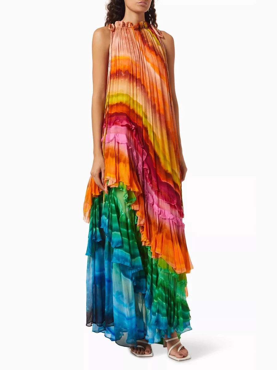Europe and the United States cross-border new AliExpress independent station fashion printing sexy off-shoulder puffy cake dress women