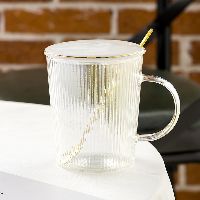 创意夏季高硼硅玻璃杯网红咖啡杯透明竖纹下午茶杯套装泡茶杯批发八月陶瓷详情9