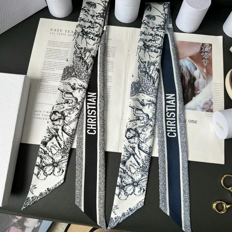 Quality Jungle Elephant Ribbon Twill Silk Mulberry Silk Long Strip Small Silk Scarf Women's Kissing Ribbons