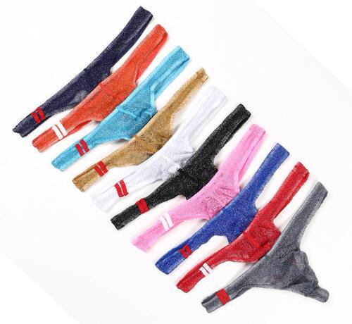 European and American Foreign Trade GAY Men's Underwear European and American Transparent Fine Mesh Baggy Low Waist Y-Strap T Pant Big Size E079 