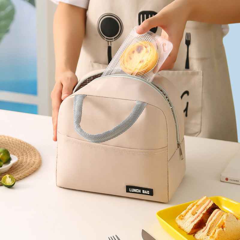 Neue Bento-Tasche aus Twill in Volltonfarbe, tragbare Isoliertasche. Verdickte Lunchbox-Tasche für Studenten, Bento-Tasche, Essenstasche_voghion.com