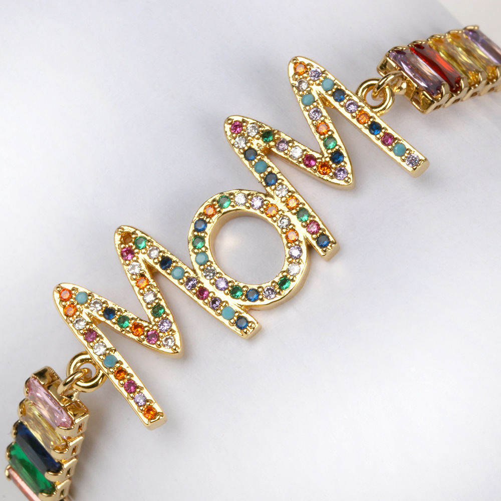Motheru0027s day jewelry simple copper inlaid color zirconium letter multi-layered bracelet
