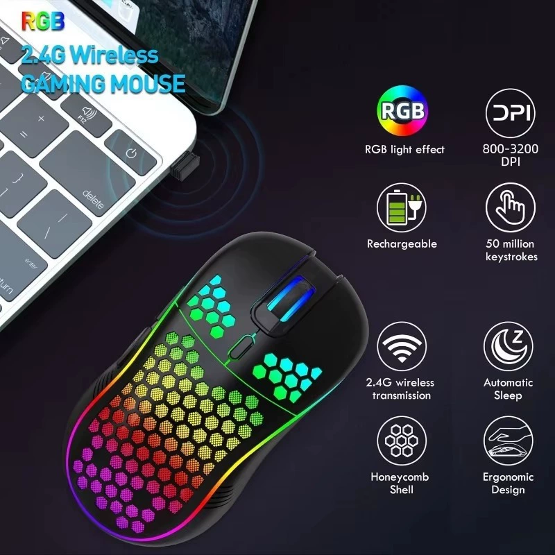Беспроводная игровая мышь с RGB подсветкой, подходит для офиса и деловых задач, проводная киберспортовая мышь 7200DPI, заводская готовность к штоку