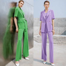夏季短袖高端时尚西服套装气质女总裁双排扣西服套裤职业商务正装