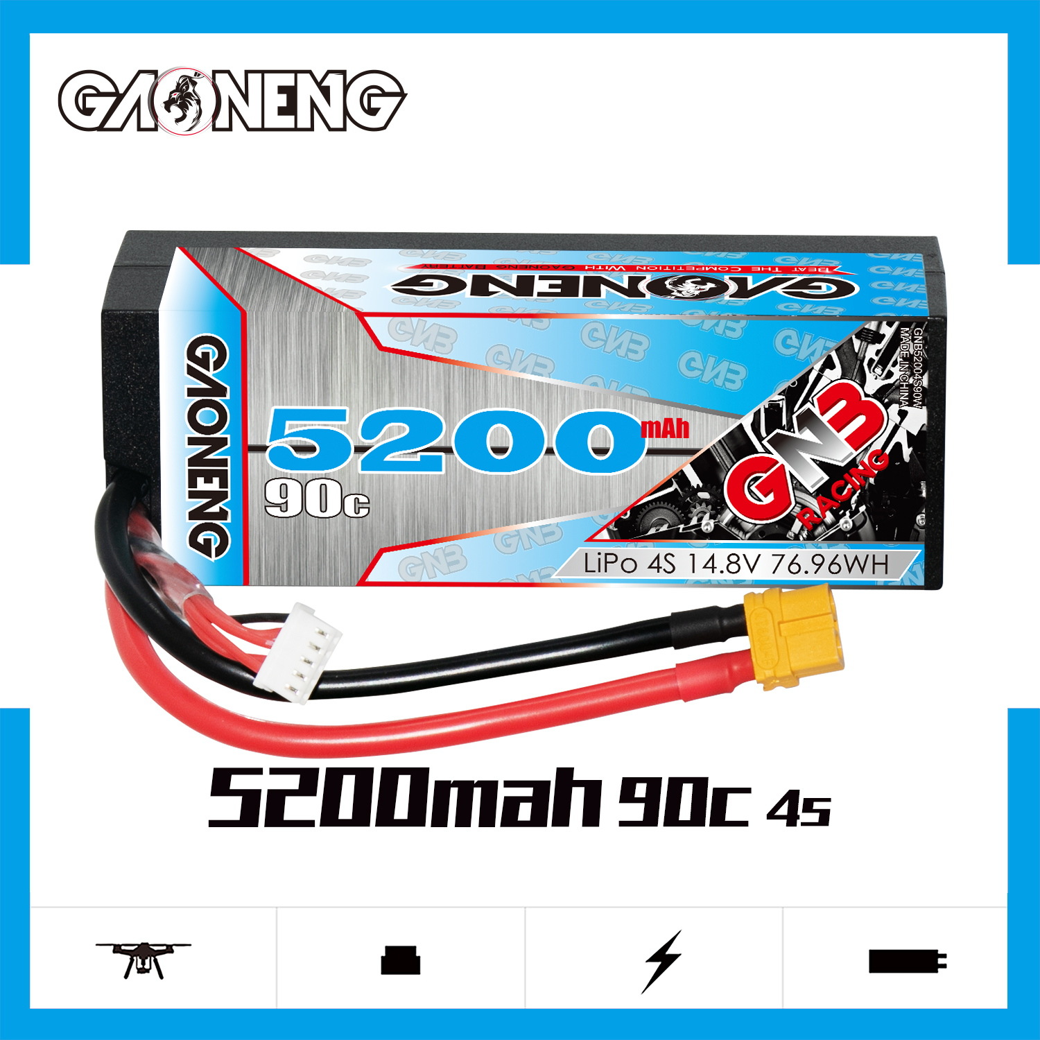 GNB高能5200mAh 4S 14.8V 90C适配1/10遥控RC车坦克玩具锂电池