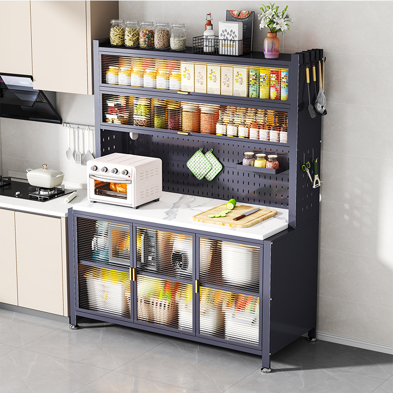 Estante de cocina armario de comedor armario de almacenamiento piso a prueba de polvo microondas horno platos armario de almacenamiento multifuncional gabinete