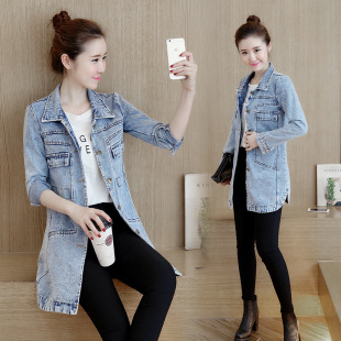 Real shot 2025 spring and autumn new Korean casual Denim coat women's slim mid-length trench coat long sleeve Denim top