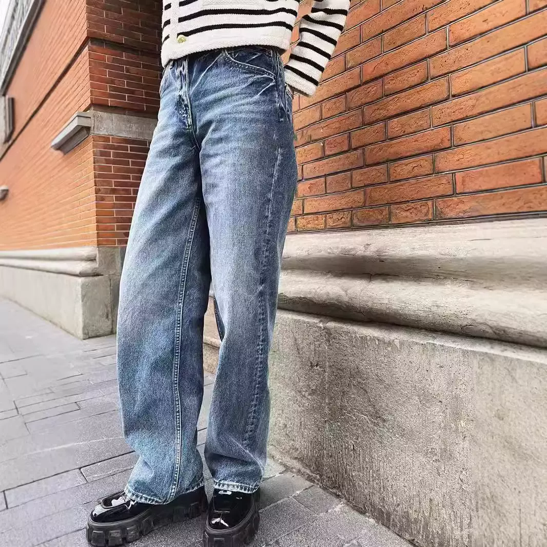 二八定律杨幂同款！直筒水洗蓝牛仔裤宽松休闲百搭阔腿长裤