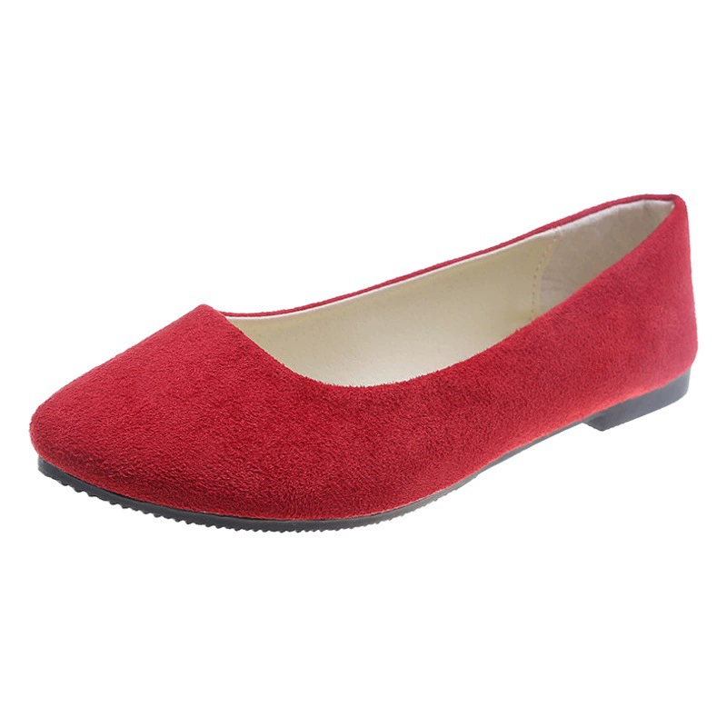 Весна и осень 2024, новые замшевые туфли в корейском стиле с острым носком, женские туфли ярких цветов на плоской подошве, женские туфли большого размера 40–43 Внешняя торговля