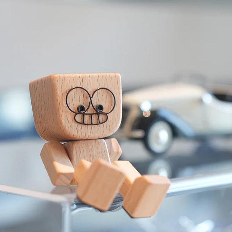 跨境新款Shaking Feet Wooden Doll木头人汽车装饰摆件|undefined