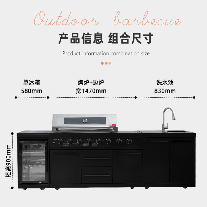 Acero inoxidable 304 horno de barbacoa cocina al aire libre carbón de gas tabla de barbacoa de doble propósito módulo integrado salida combinada