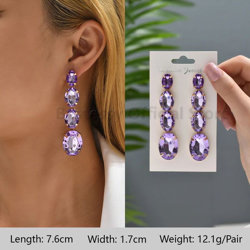 パープル シリーズ ラインストーン イヤリング 女性用 タッセル 花びら Fea|undefined
