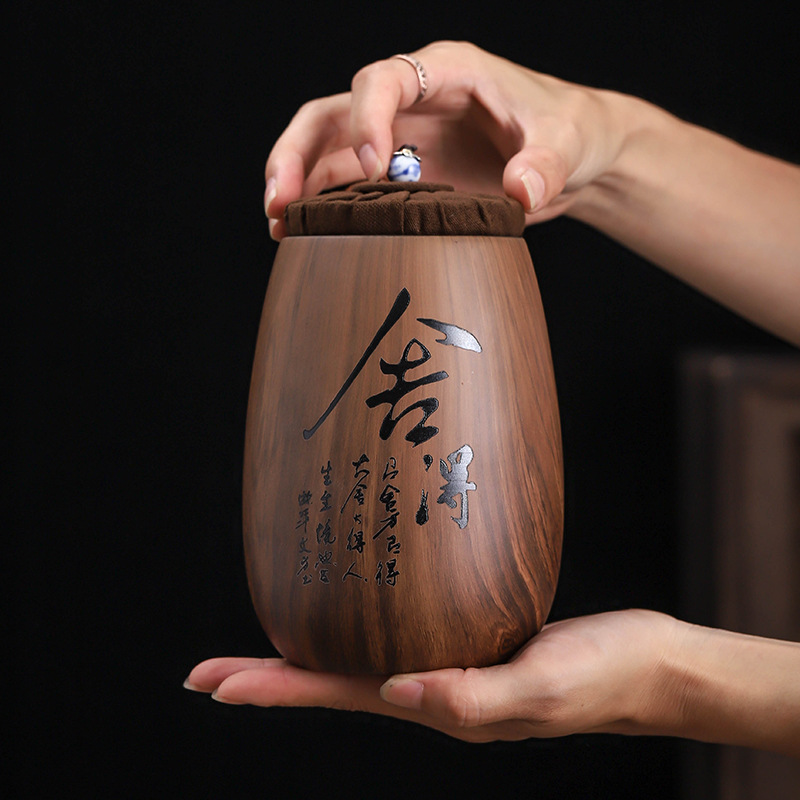 Tea can purple clay moisture-proof sealed can ceramic retro household large half-pound green tea Pu'er loose tea storage can