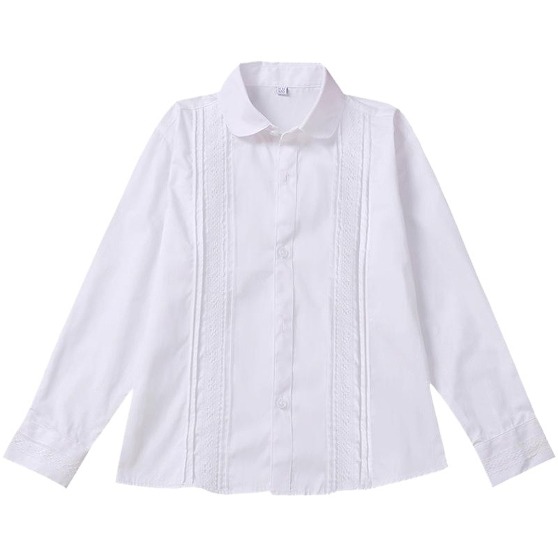 Uniforme escolar de las niñas camisa blanca forrada de lana camisa de solapa Otoño e Invierno algodón manga larga para niños Niña de la escuela primaria