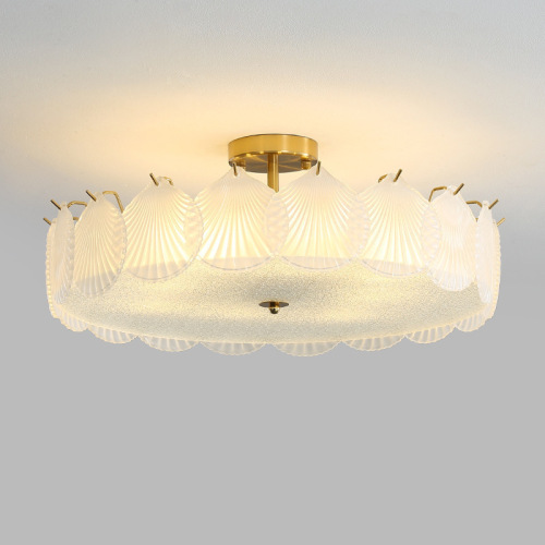 French Cream Shell Crystal Chandelier Full Spectrum Eye-Caring Princess Room Bedside Lamp Romantic Warm Pearl Flush Mount Lamp