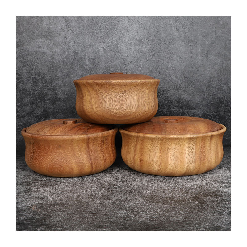 厂家直供实木日韩泡面碗 整木挖制带盖果子器相思木圆形大碗现货