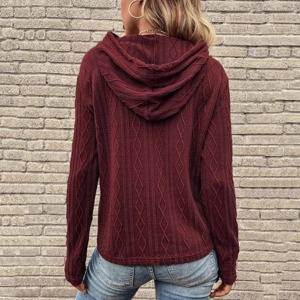 Langärmliges Damen-Pullover mit Kapuze und Kordelzug für den Herbst_voghion.com