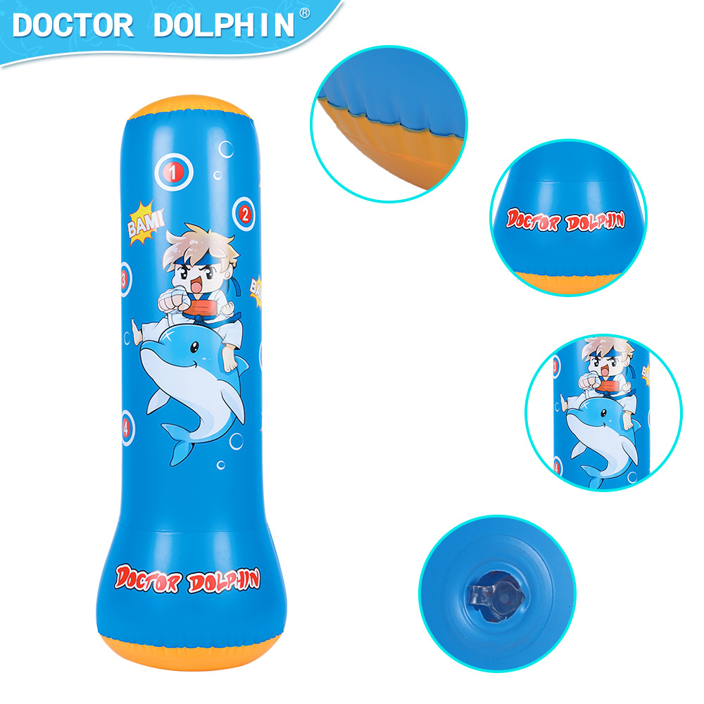 Doctor Dolphin | Columna de boxeo inflable para niños 125cm Columna de boxeo para niños Vaso vertical cilíndrico