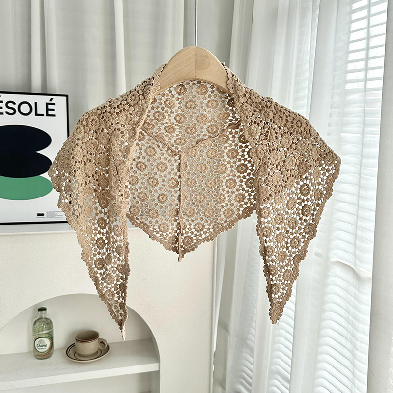 Pañuelo triangular de color sólido hueco de estilo coreano para mujer, turbante de ganchillo hecho a mano francés, bufanda decorativa de viaje para primavera y verano