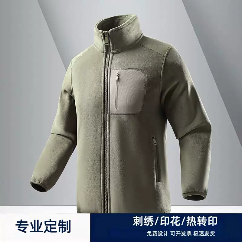 跨境批发高品质加绒加厚立领保暖外套奥粒绒拉链开衫抓绒衣夹克衣
