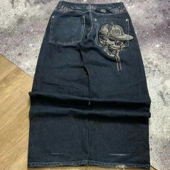 国境を越えた電気商欧米の潮牌刺繍はカジュアルでやせている直筒がゆったりしています。