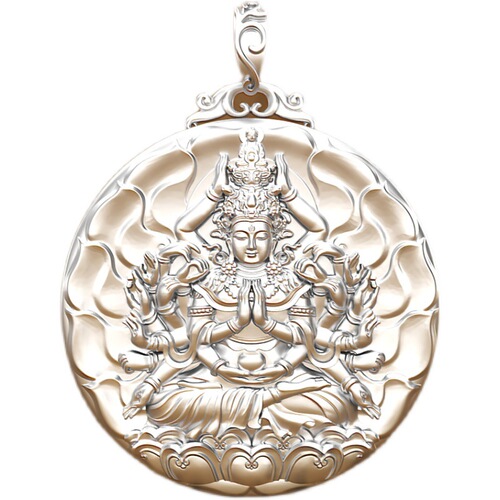 Pure silver solid Thousand-Armed Avalokiteśvara pendant for the Year of the Rat, destiny Buddha necklace for both men and women, Bodhisattva guardian deity zodiac Buddha silver