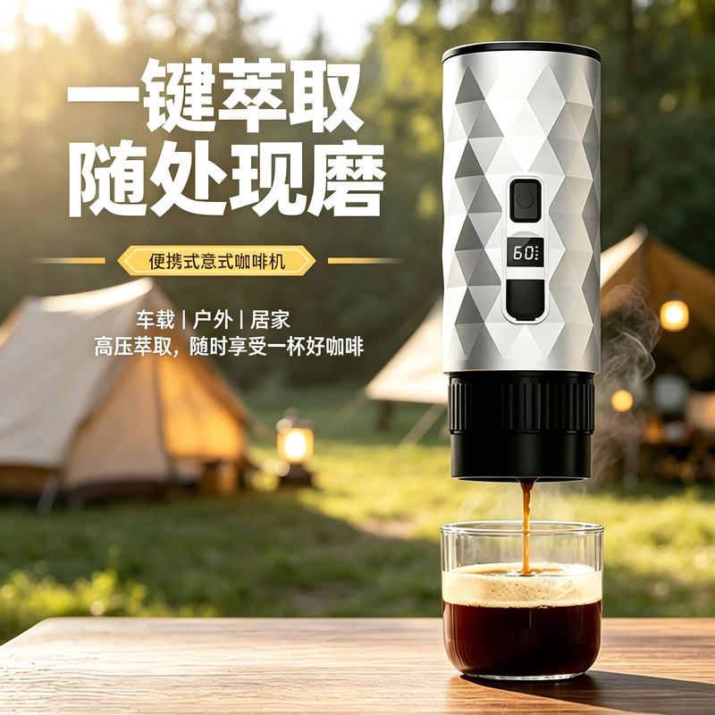 Cross-border portable Italian capsule coffee machine, featuring automatic pump pressure extraction, wireless heating, and a compact design for outdoor use