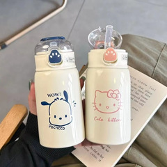 保温カップ高颜値かわいいhello女子猫爪ストローカップ316ステンレス携帯学生児童カップ