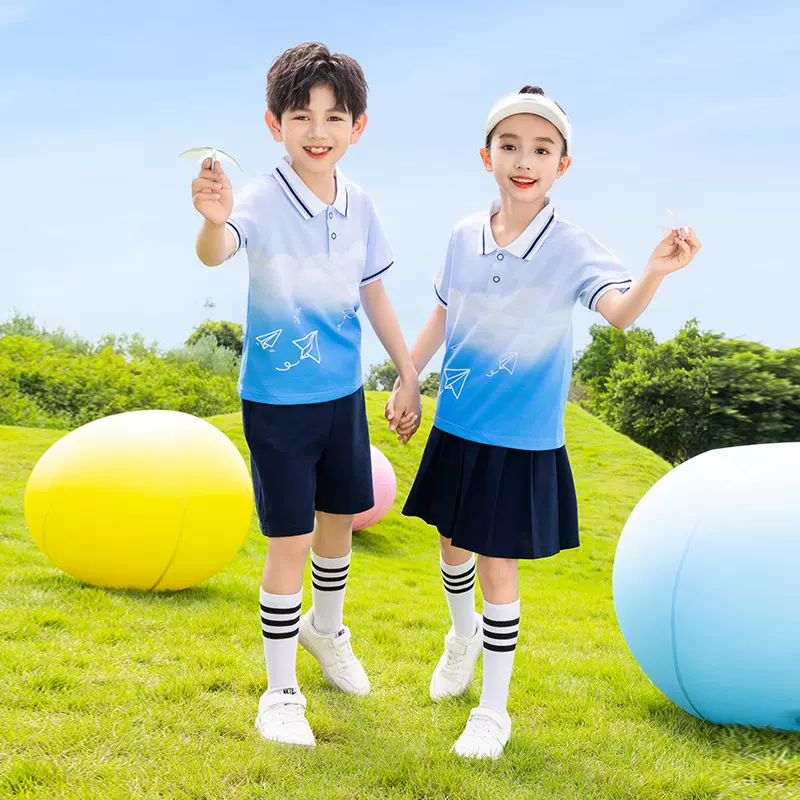 中小学生校服幼儿园园服夏款两件套夏新款服装一年级毕业照表演服