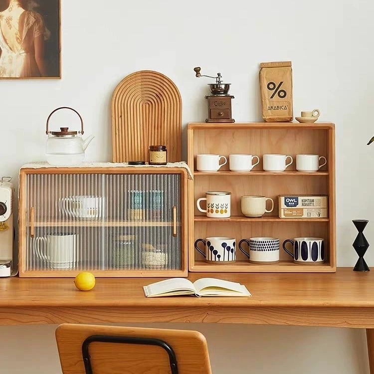 Трехслойная деревянная полка для хранения, стеллаж для хранения кофейных чашек, настольный эркер в японском стиле, шкафчик для хранения чайного сервиза большой емкости