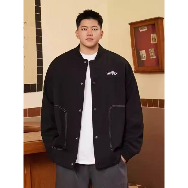 Trendy Brand plus size Men's Spring and Autumn Baseball Collar Coat Fat Loose Plus Fat Plus Casual All-match Handsome Jacket