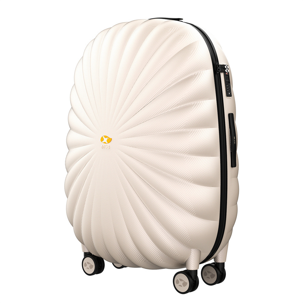 Vali nhựa PC vỏ sò dây kéo 22-24 inch bánh xe đa năng khóa hải quan — Trắng ngọc trai