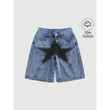 N 36793 Star patch denim cropped pants ���������ţ���п�