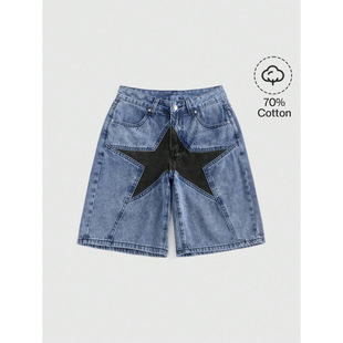 N 36793 Star patch denim cropped pants ������N��ţ����ѝ
