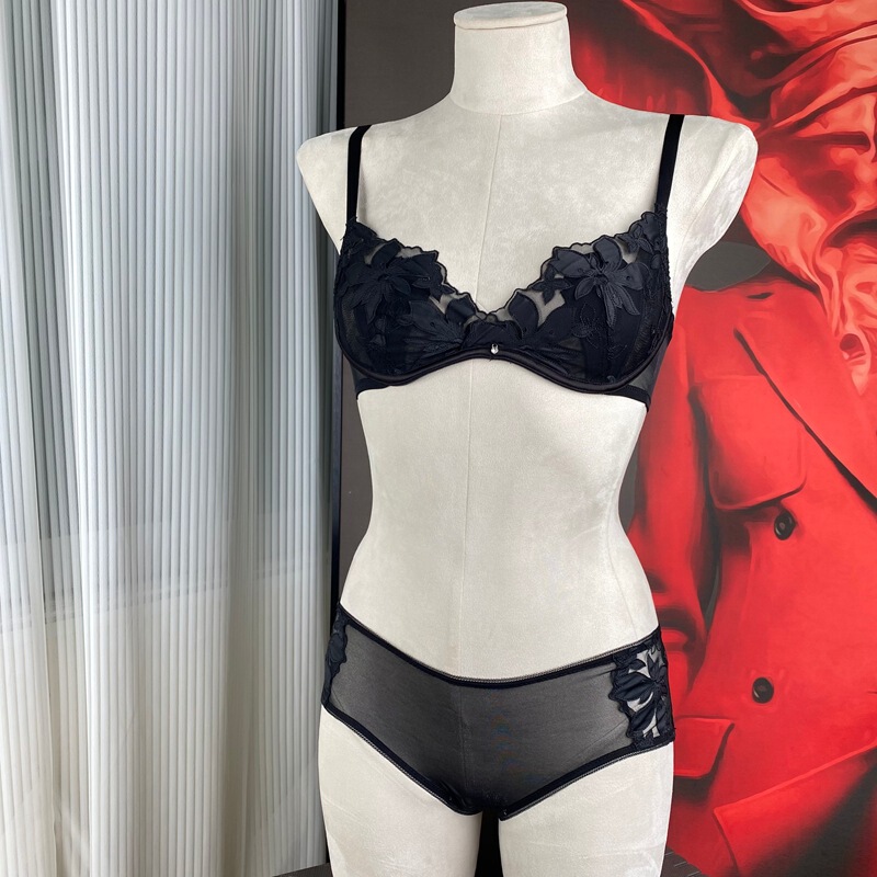 Special Offer Fj305 Laser Floral Embroidery Memory Steel Ring Bra Low Waist Briefs Women's Intimates Set Quality