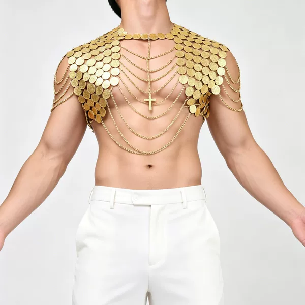 Clever-Menmode Metal Chain Sling Chain Sequin Splicing Chest Strap Men's Interesting Inner Wear European and American Style
