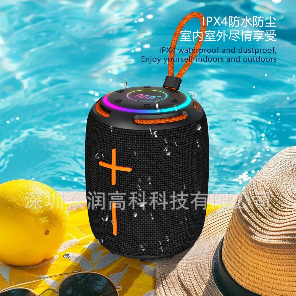 跨境新款防水无线蓝牙音箱户外手提低音炮RGB彩灯布网便携音箱