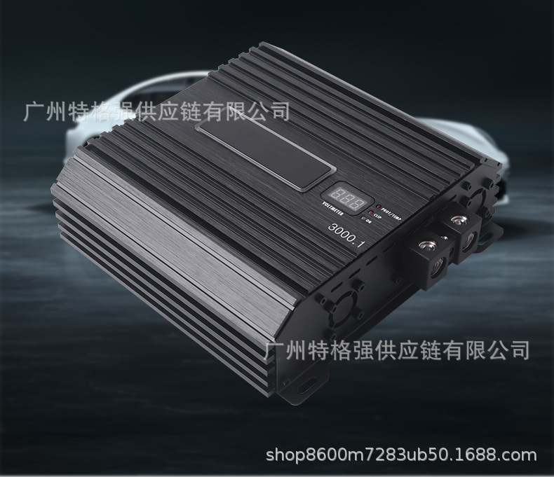 High-power Class D single-channel amplifier 3000W for driving subwoofers, with voltage display, for car audio modification and DSP