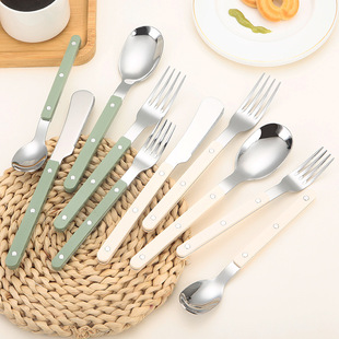 Thick stainless steel handle nail Western tableware suit ins light luxury style knife fork spoon dessert spoon Fork suit