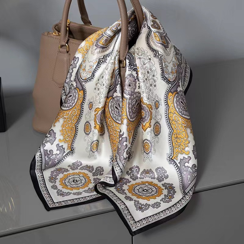 Impresión de letras tridimensionales nuevo estilo 70 pequeños accesorios de bufanda cuadrada bufanda de seda retro bufanda de ropa profesional bufanda de seda simulada