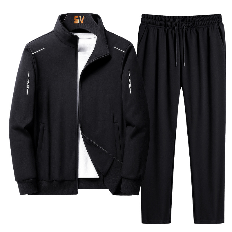 Conjunto deportivo informal de primavera y otoño para hombre, conjunto de dos piezas con cuello alto, pantalones de pierna recta holgados, chaqueta, conjunto de talla grande.