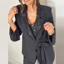 亚马逊跨境2025秋季欧美外贸新款女装时尚优雅套装西装上衣长裤女