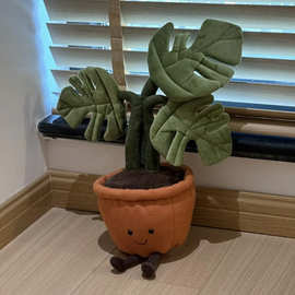 跨境龟背竹盆栽毛绒玩具植物系列玩偶趣味摆件仿真毛绒盆栽批发