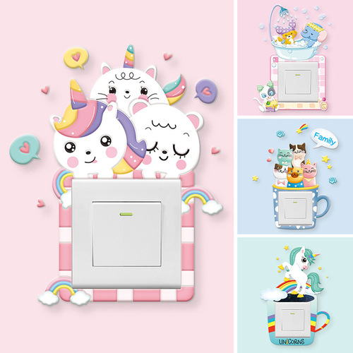 Cross-border ins wall sticker soft glue luminous cartoon 3D three-dimensional switch sticker socket protective cover simple decorative cover